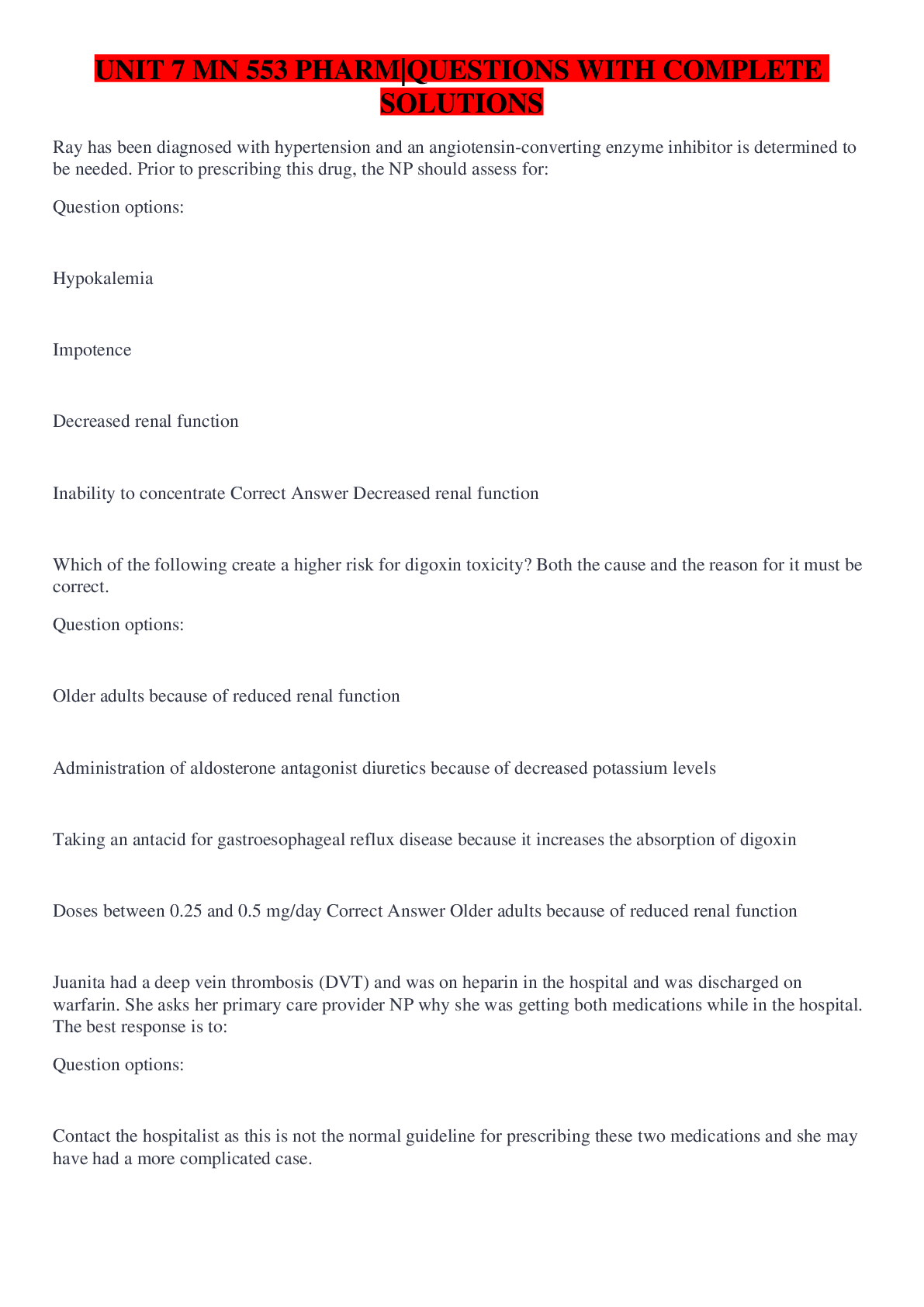 Preview image of UNIT 7 MN 553 PHARM|QUESTIONS WITH COMPLETE SOLUTIONS document